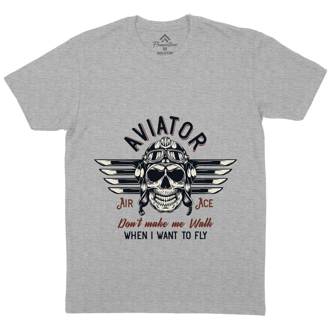 Aviator Skull Mens Crew Neck T-Shirt Army D904