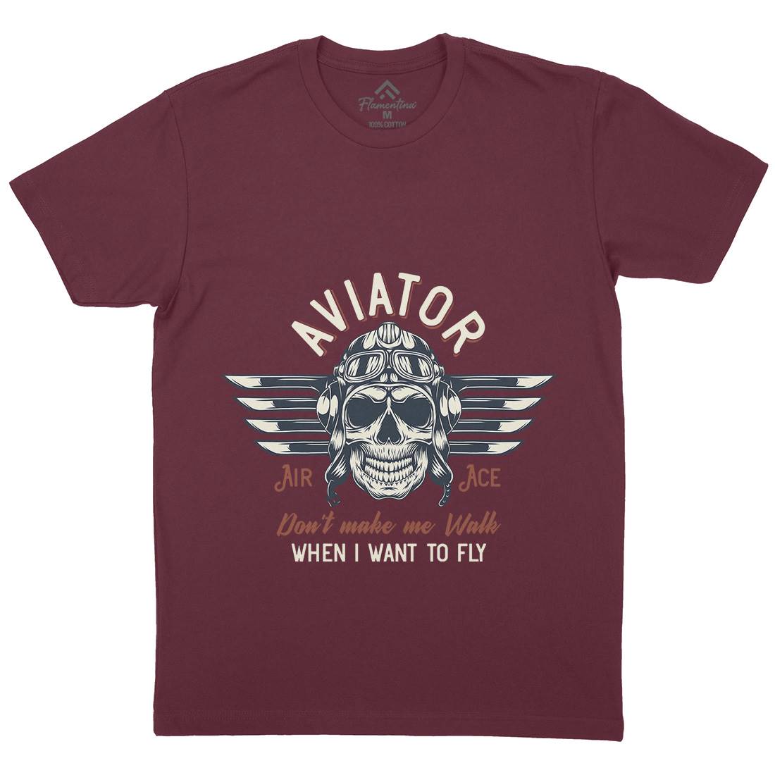 Aviator Skull Mens Crew Neck T-Shirt Army D904