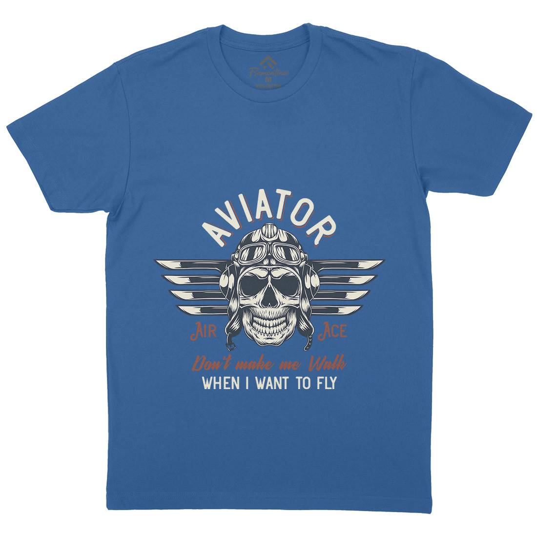 Aviator Skull Mens Organic Crew Neck T-Shirt Army D904