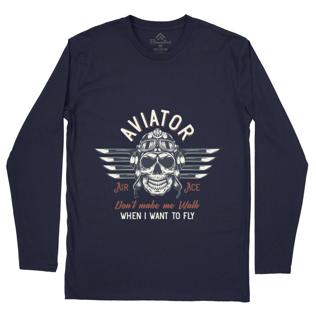 Aviator Skull Mens Long Sleeve T-Shirt Army D904