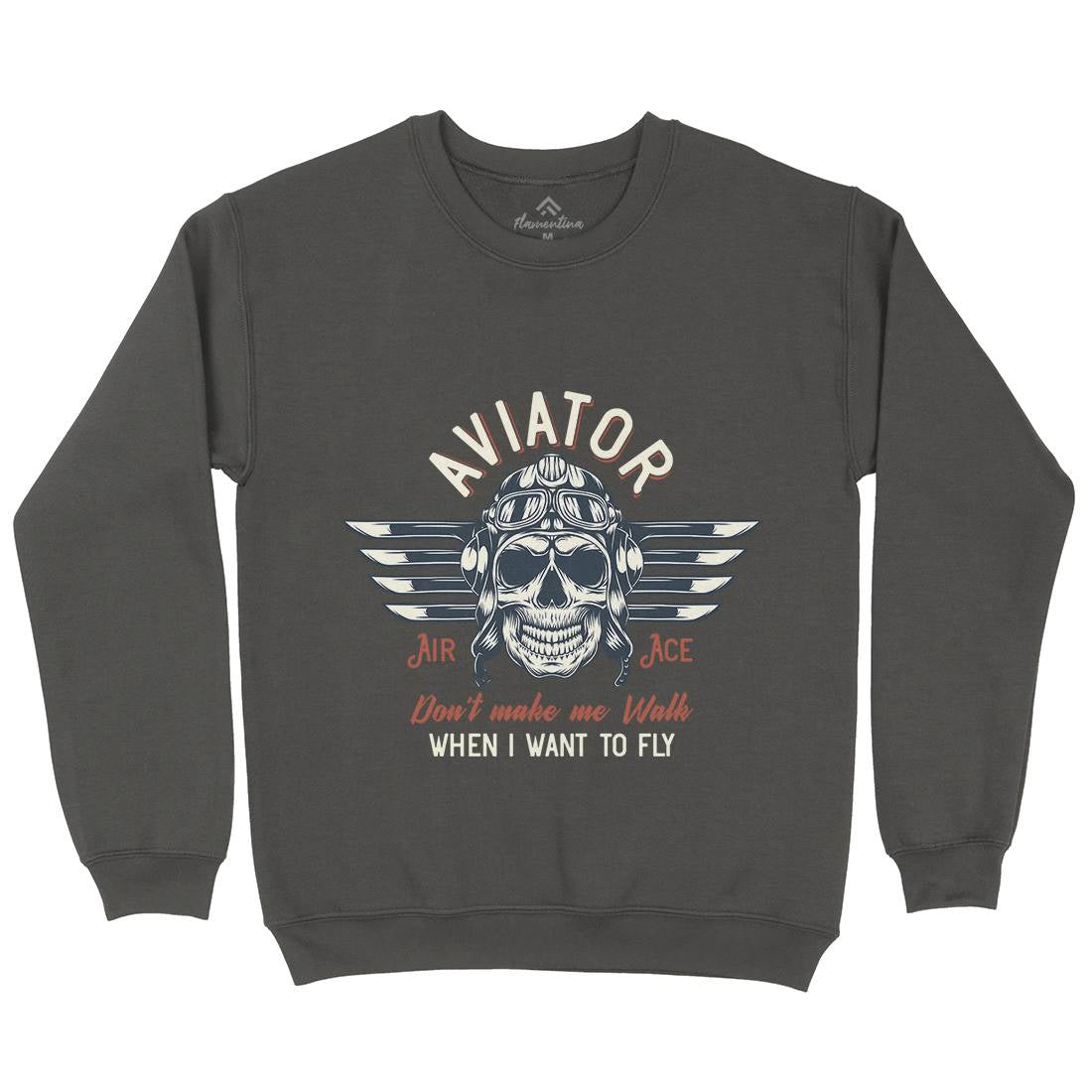 Aviator Skull Kids Crew Neck Sweatshirt Army D904