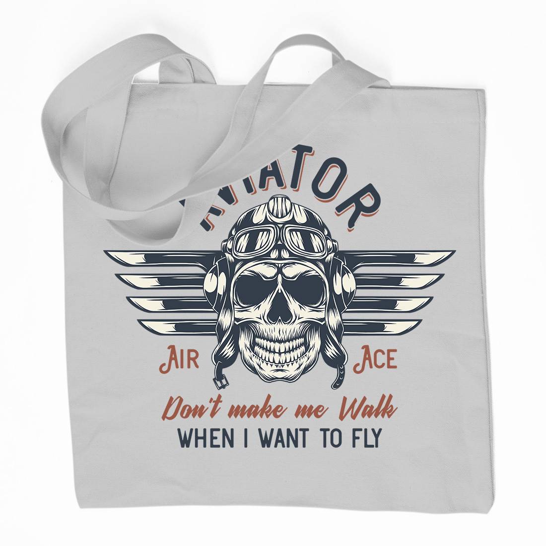 Aviator Skull Organic Premium Cotton Tote Bag Army D904