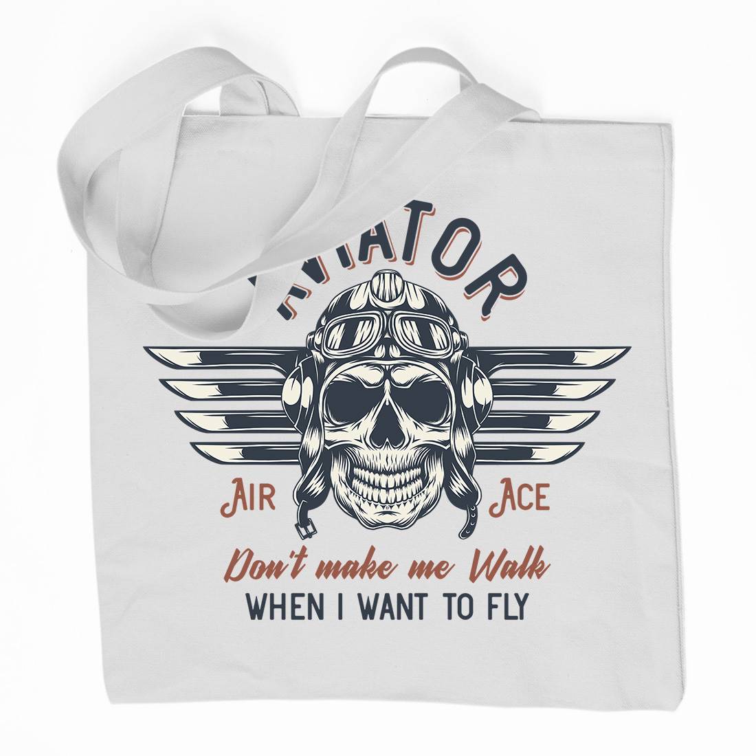Aviator Skull Organic Premium Cotton Tote Bag Army D904