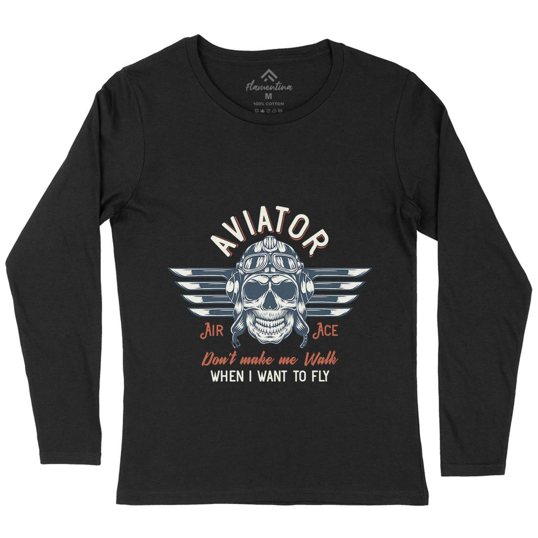 Aviator Skull Womens Long Sleeve T-Shirt Army D904
