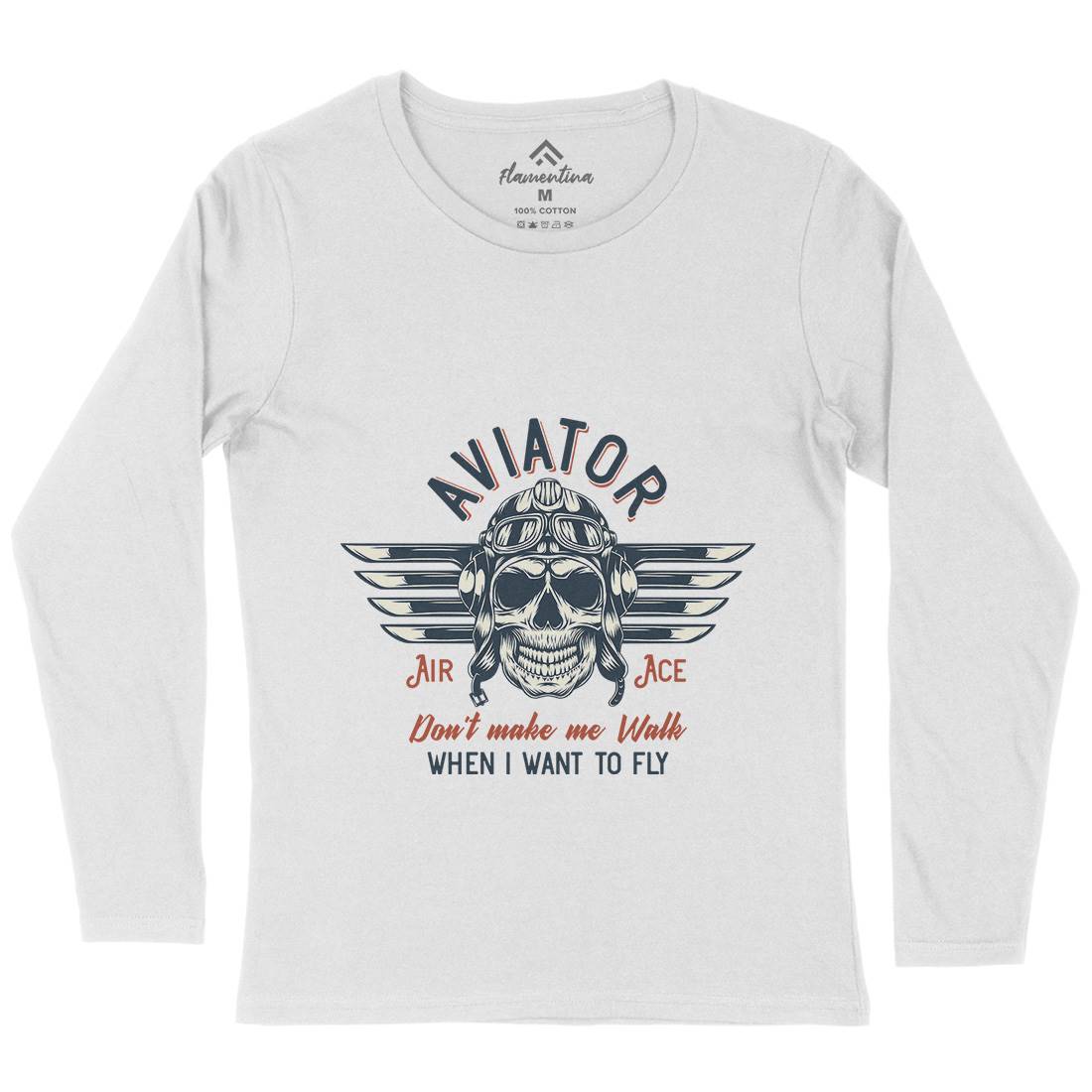 Aviator Skull Womens Long Sleeve T-Shirt Army D904
