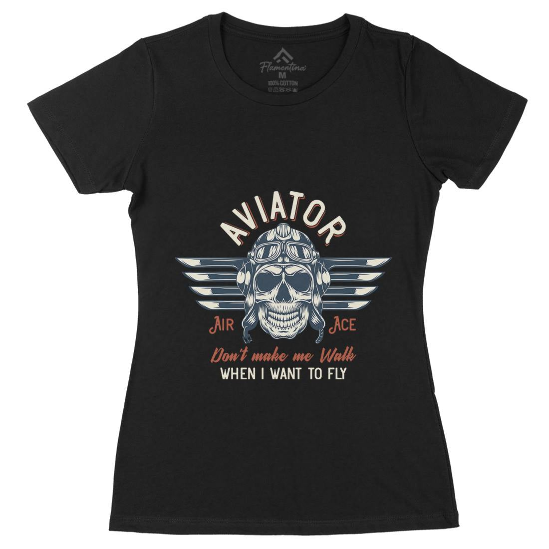 Aviator Skull Womens Organic Crew Neck T-Shirt Army D904