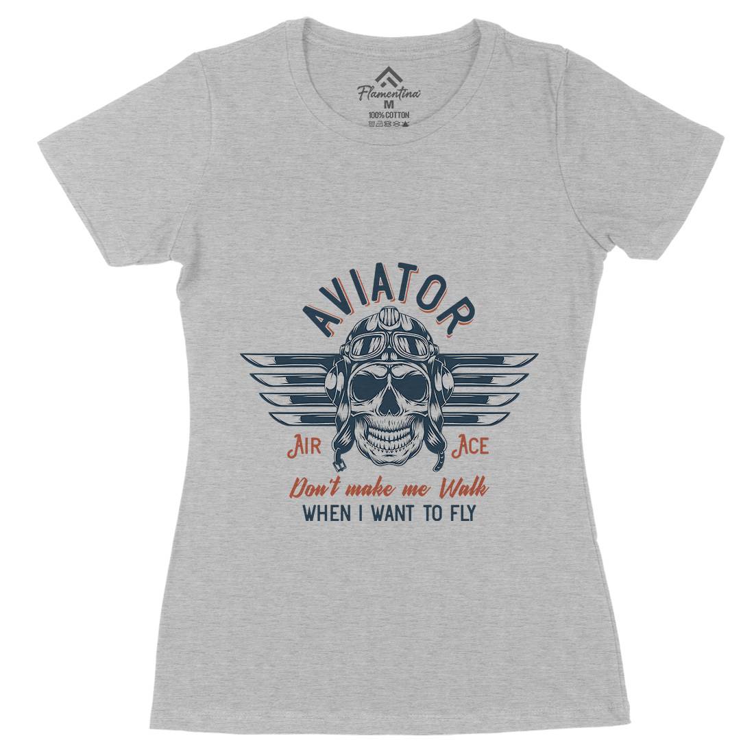 Aviator Skull Womens Organic Crew Neck T-Shirt Army D904