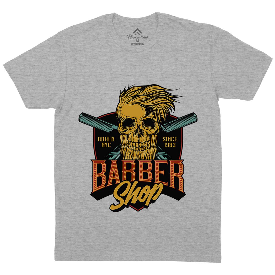 Skull Shop Mens Organic Crew Neck T-Shirt Barber D905