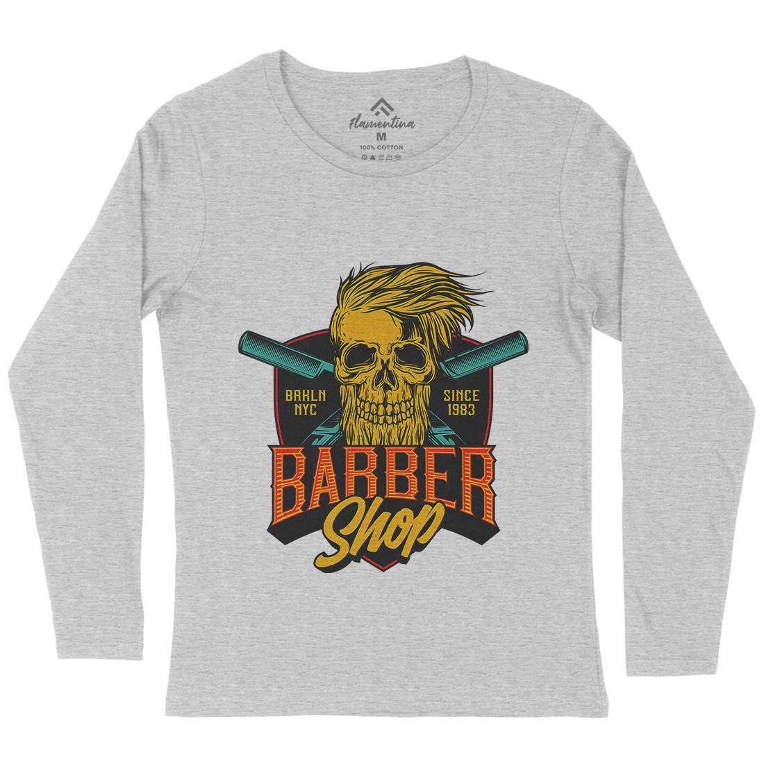 Skull Shop Womens Long Sleeve T-Shirt Barber D905