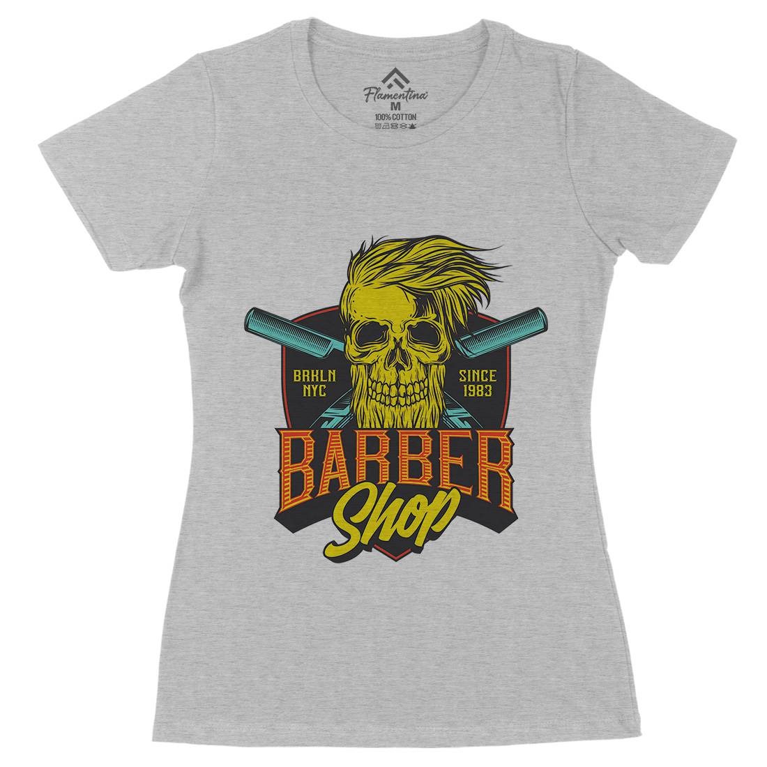 Skull Shop Womens Organic Crew Neck T-Shirt Barber D905