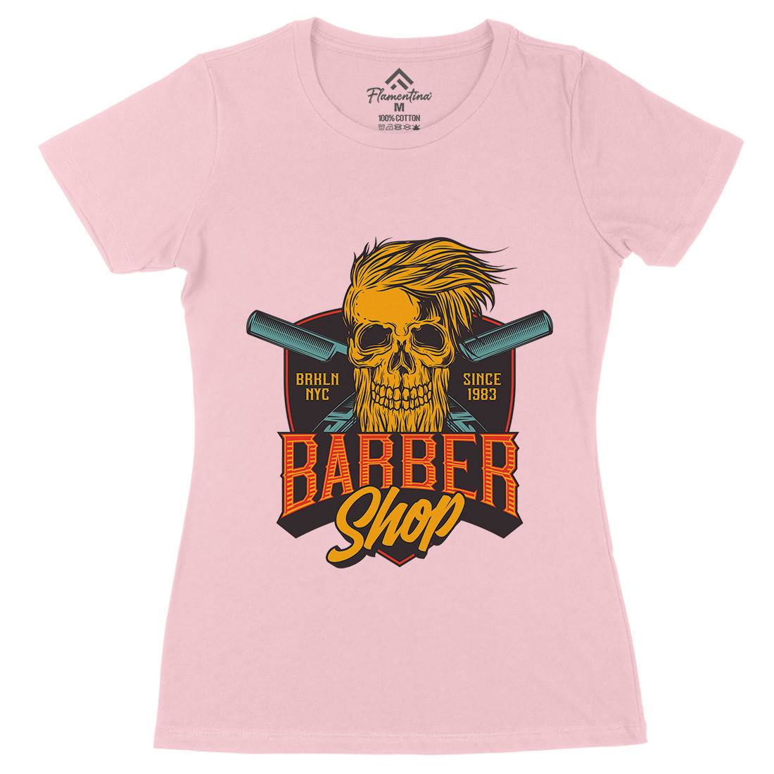 Skull Shop Womens Organic Crew Neck T-Shirt Barber D905