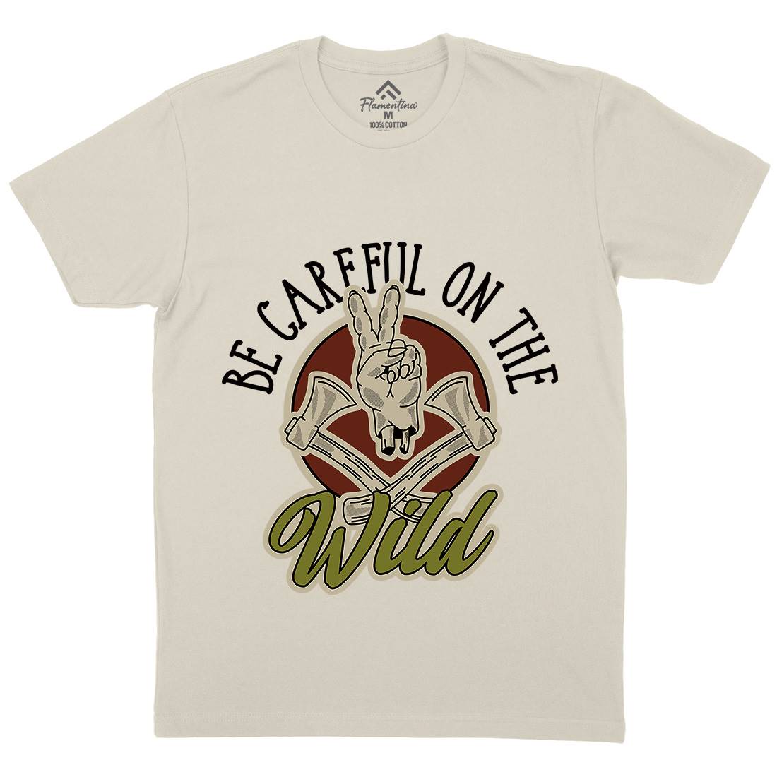 Be Careful Mens Organic Crew Neck T-Shirt Nature D906