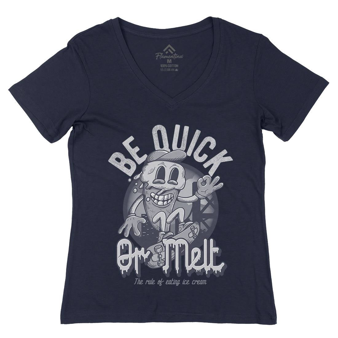 Be Quick Or Melt Womens Organic V-Neck T-Shirt Food D907