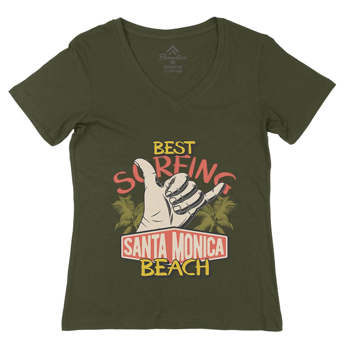 Best Surfing Beach Womens Organic V-Neck T-Shirt Surf D909