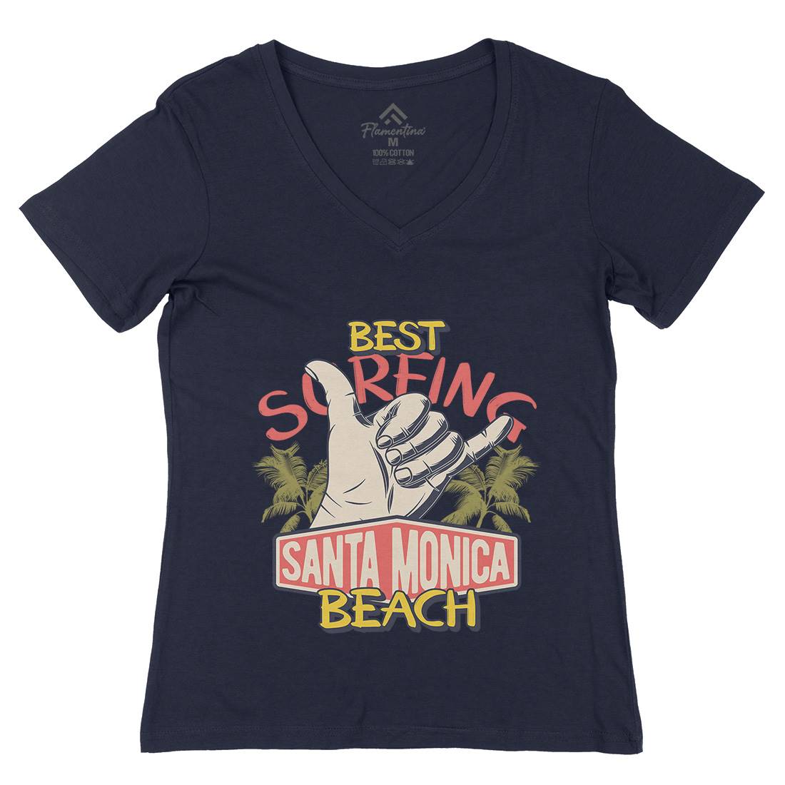 Best Surfing Beach Womens Organic V-Neck T-Shirt Surf D909