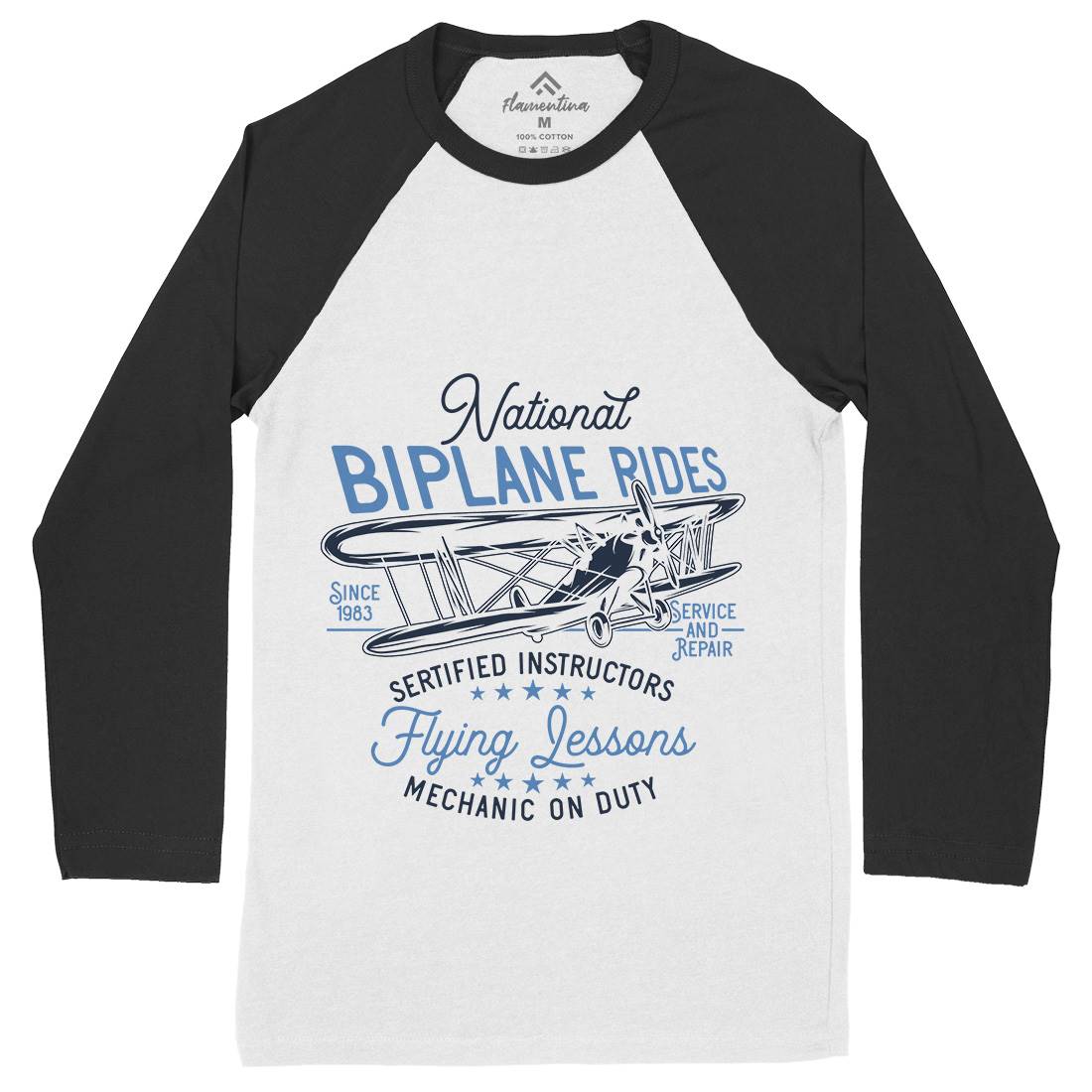 Biplane Rides Mens Long Sleeve Baseball T-Shirt Vehicles D910