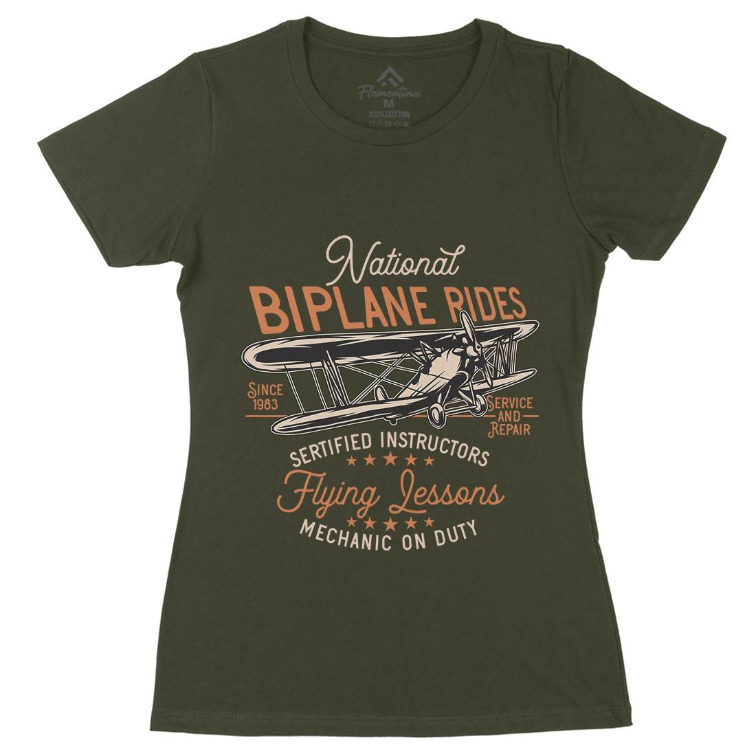 Biplane Rides Womens Organic Crew Neck T-Shirt Vehicles D910
