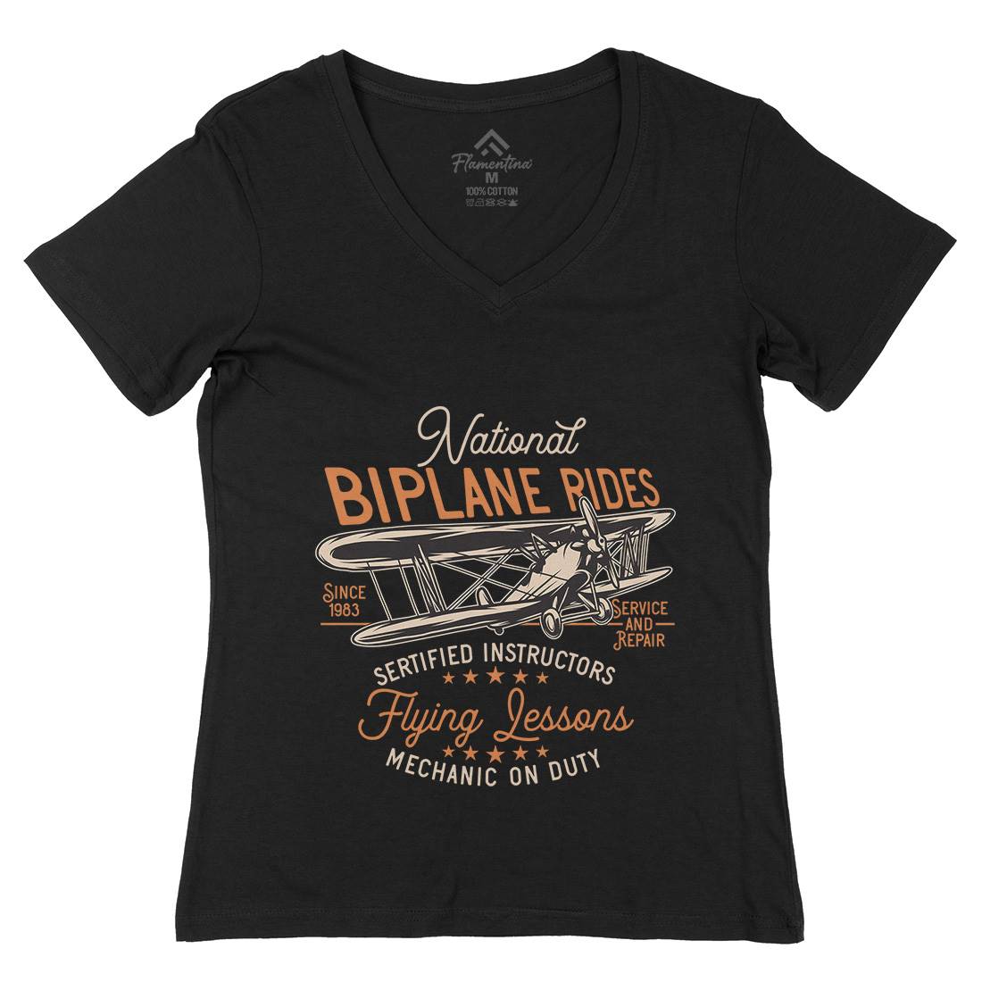Biplane Rides Womens Organic V-Neck T-Shirt Vehicles D910