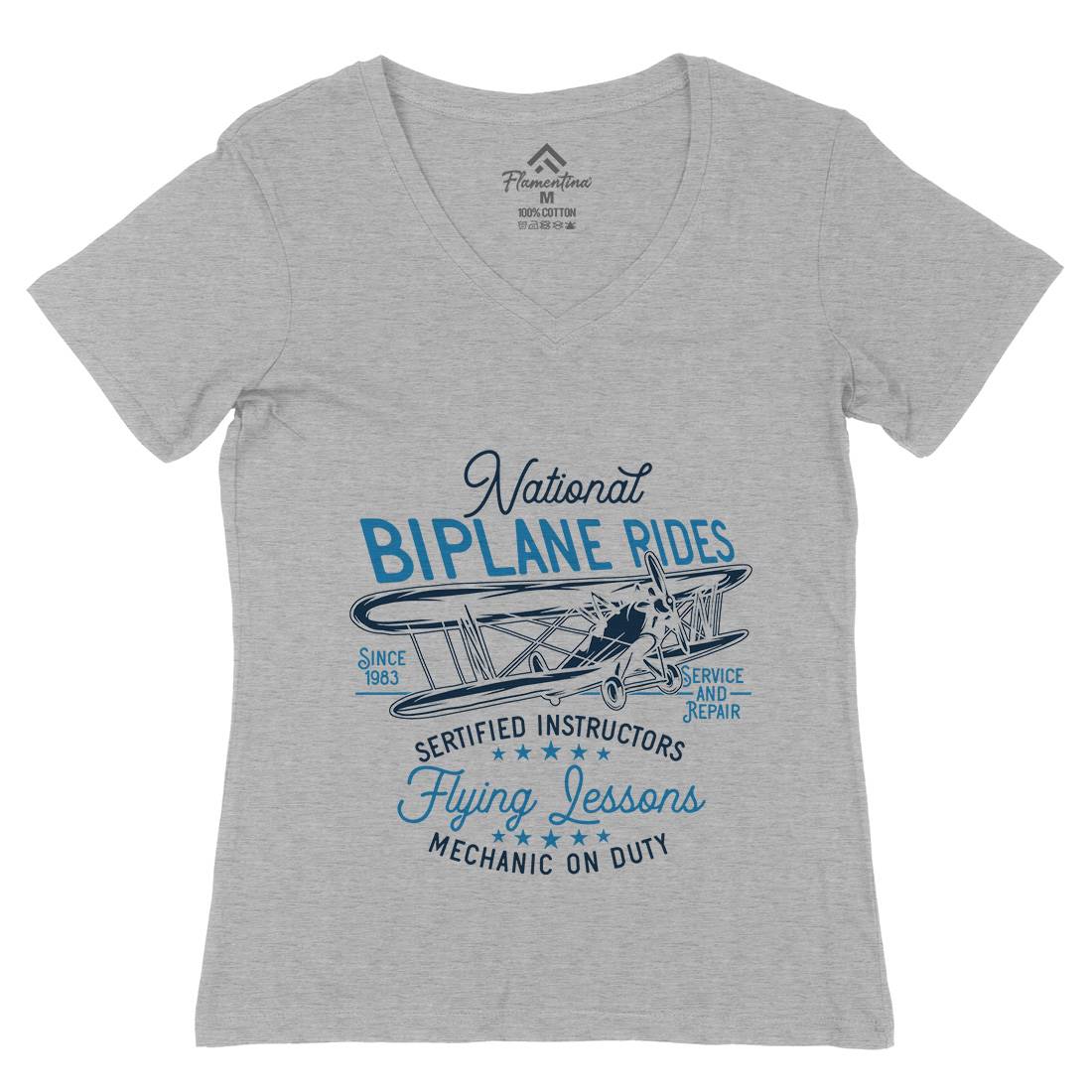Biplane Rides Womens Organic V-Neck T-Shirt Vehicles D910