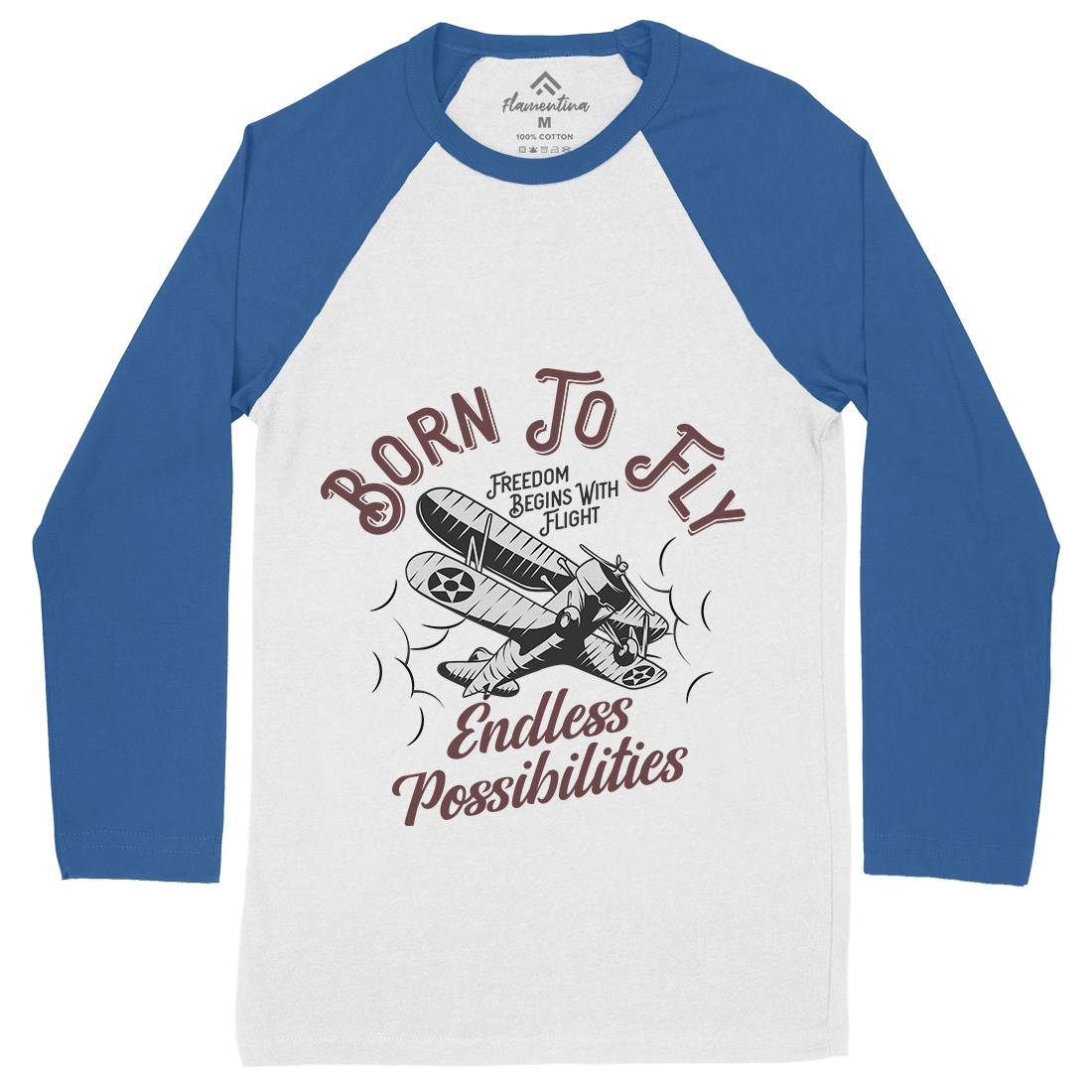 Born To Fly Mens Long Sleeve Baseball T-Shirt Vehicles D913