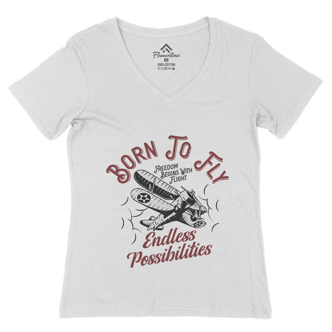 Born To Fly Womens Organic V-Neck T-Shirt Vehicles D913
