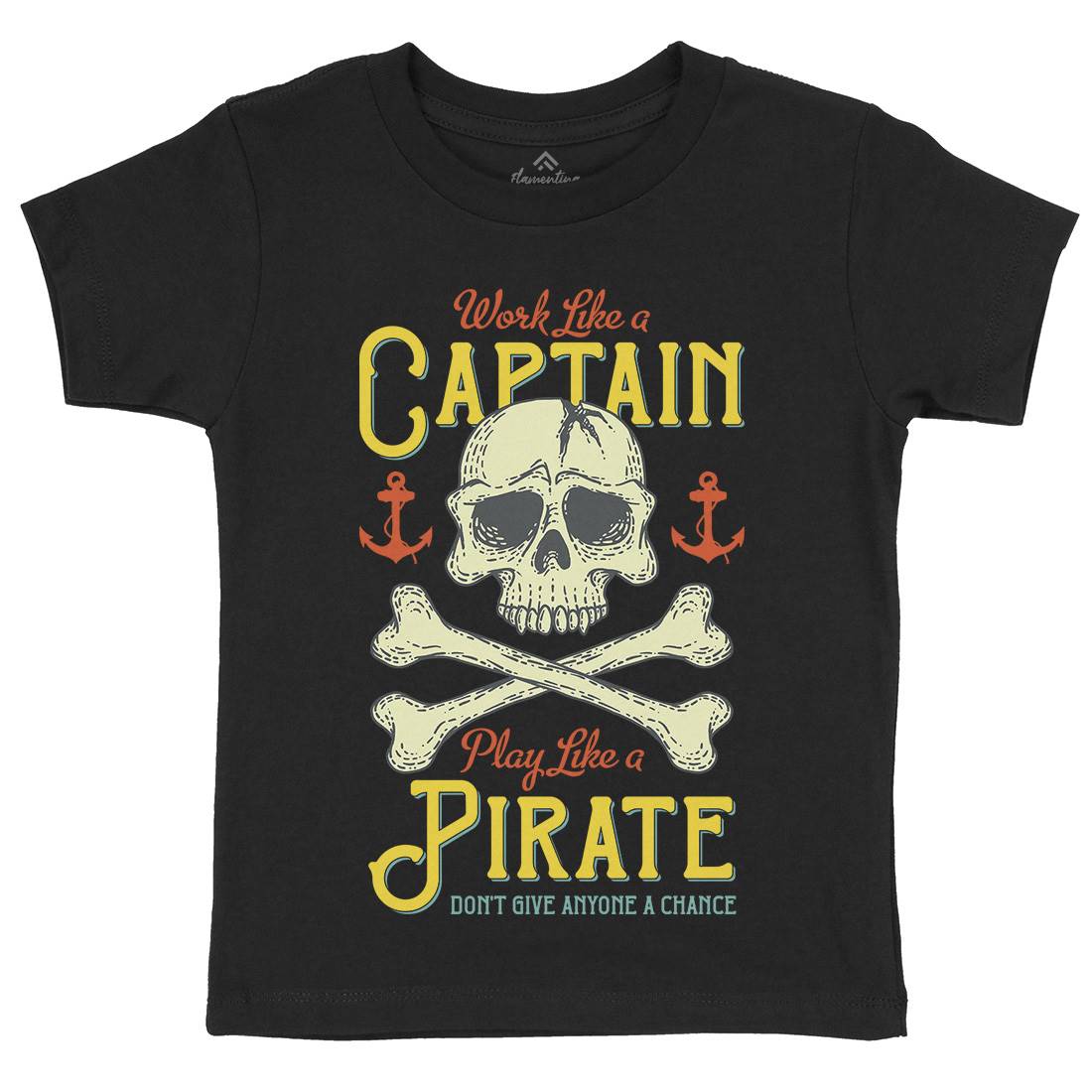 Captain Pirate Kids Organic Crew Neck T-Shirt Navy D915