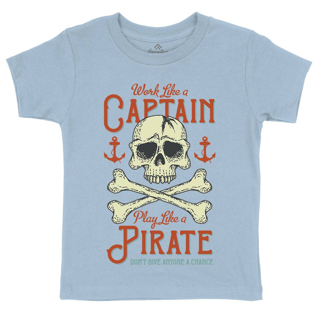 Captain Pirate Kids Crew Neck T-Shirt Navy D915