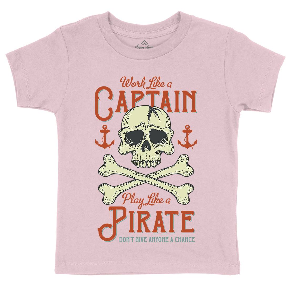 Captain Pirate Kids Crew Neck T-Shirt Navy D915