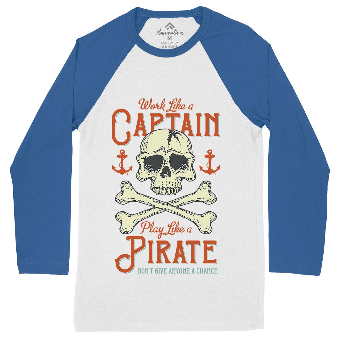 Captain Pirate Mens Long Sleeve Baseball T-Shirt Navy D915