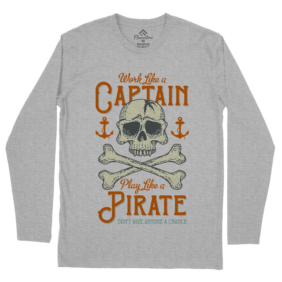 Captain Pirate Mens Long Sleeve T-Shirt Navy D915
