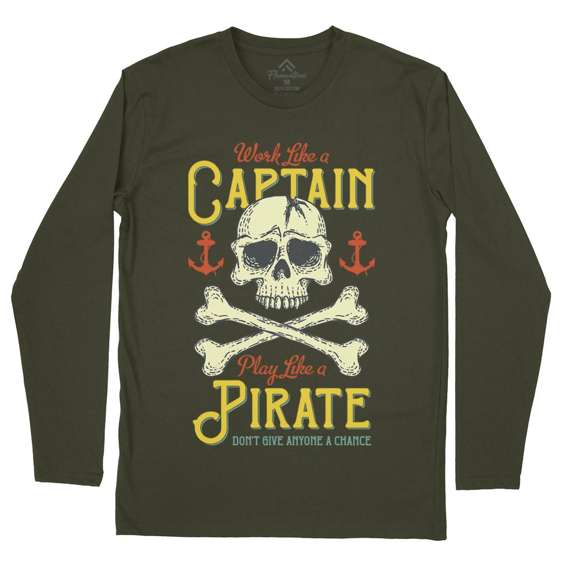 Captain Pirate Mens Long Sleeve T-Shirt Navy D915