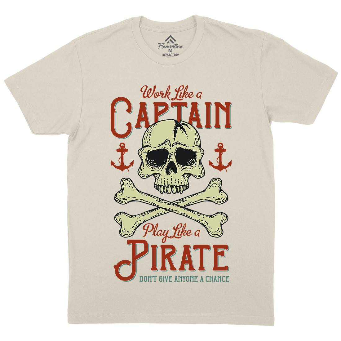 Captain Pirate Mens Organic Crew Neck T-Shirt Navy D915
