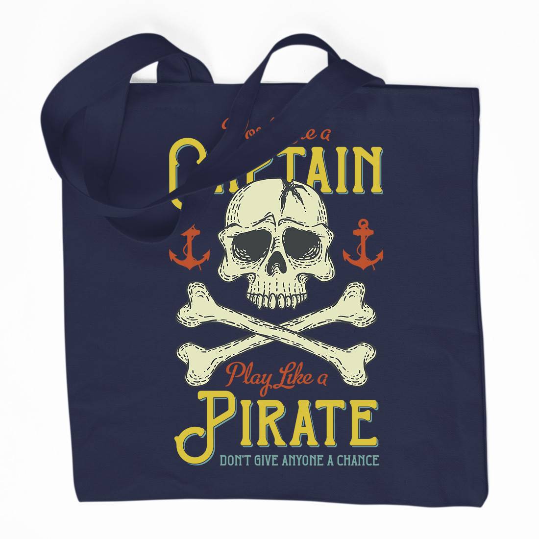 Captain Pirate Organic Premium Cotton Tote Bag Navy D915