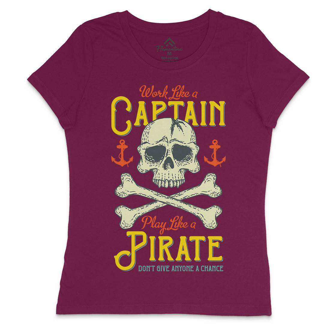 Captain Pirate Womens Crew Neck T-Shirt Navy D915