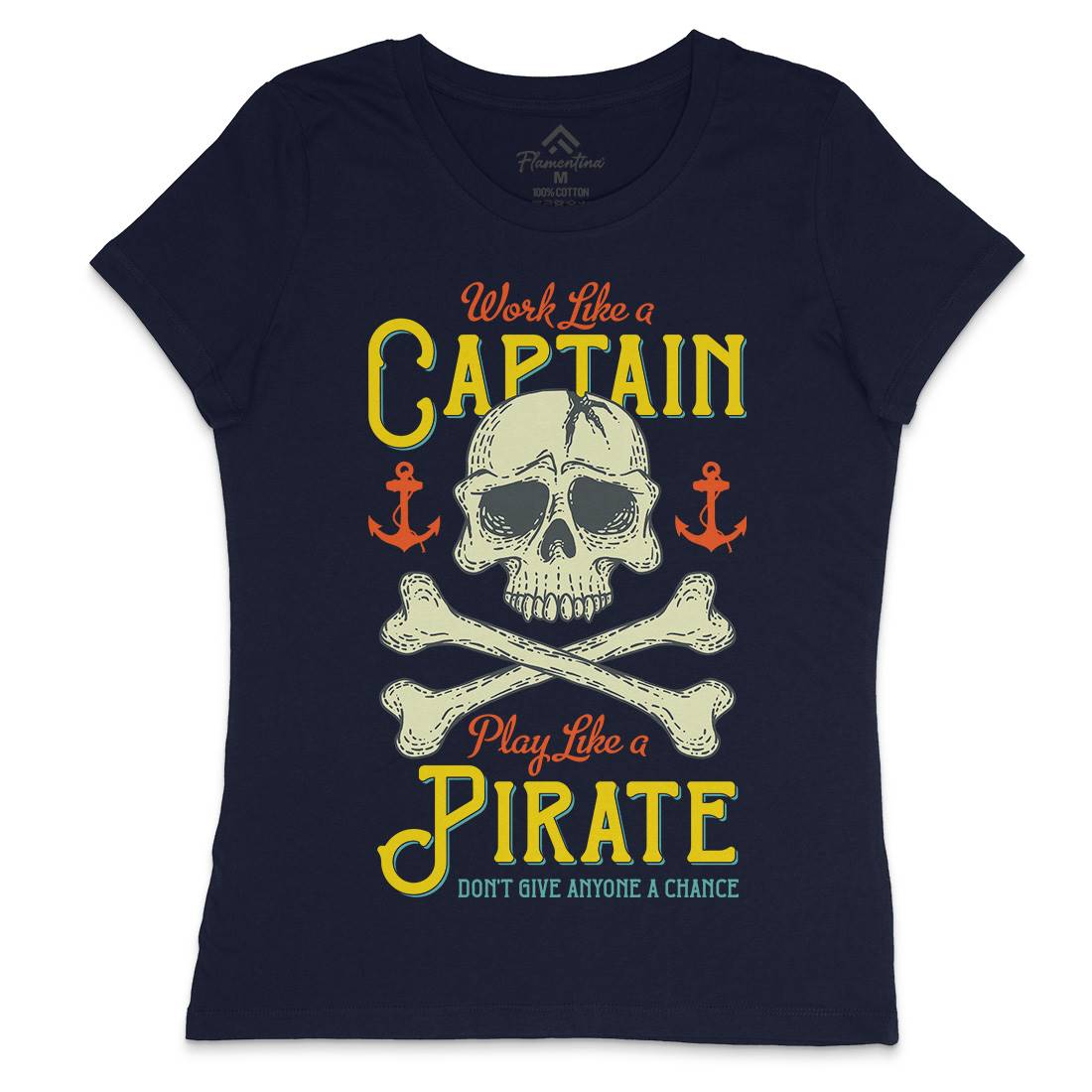 Captain Pirate Womens Crew Neck T-Shirt Navy D915