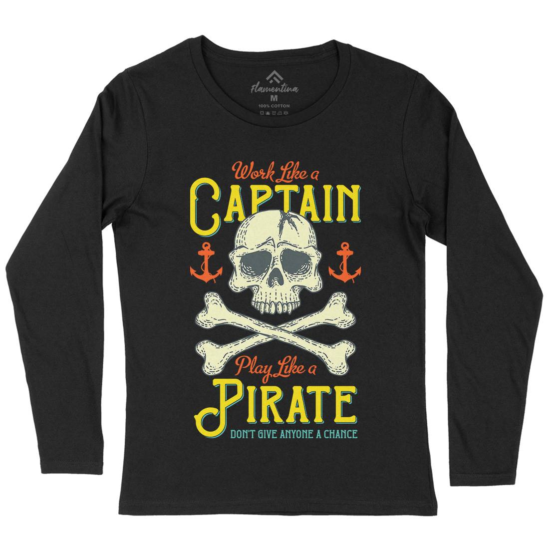 Captain Pirate Womens Long Sleeve T-Shirt Navy D915