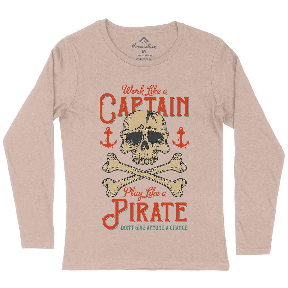 Captain Pirate Womens Long Sleeve T-Shirt Navy D915