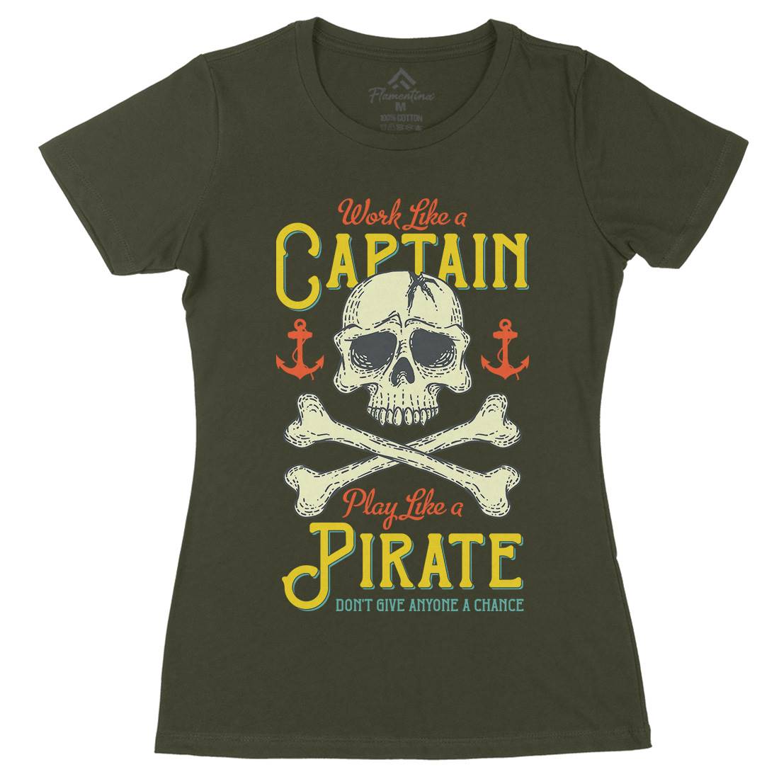 Captain Pirate Womens Organic Crew Neck T-Shirt Navy D915