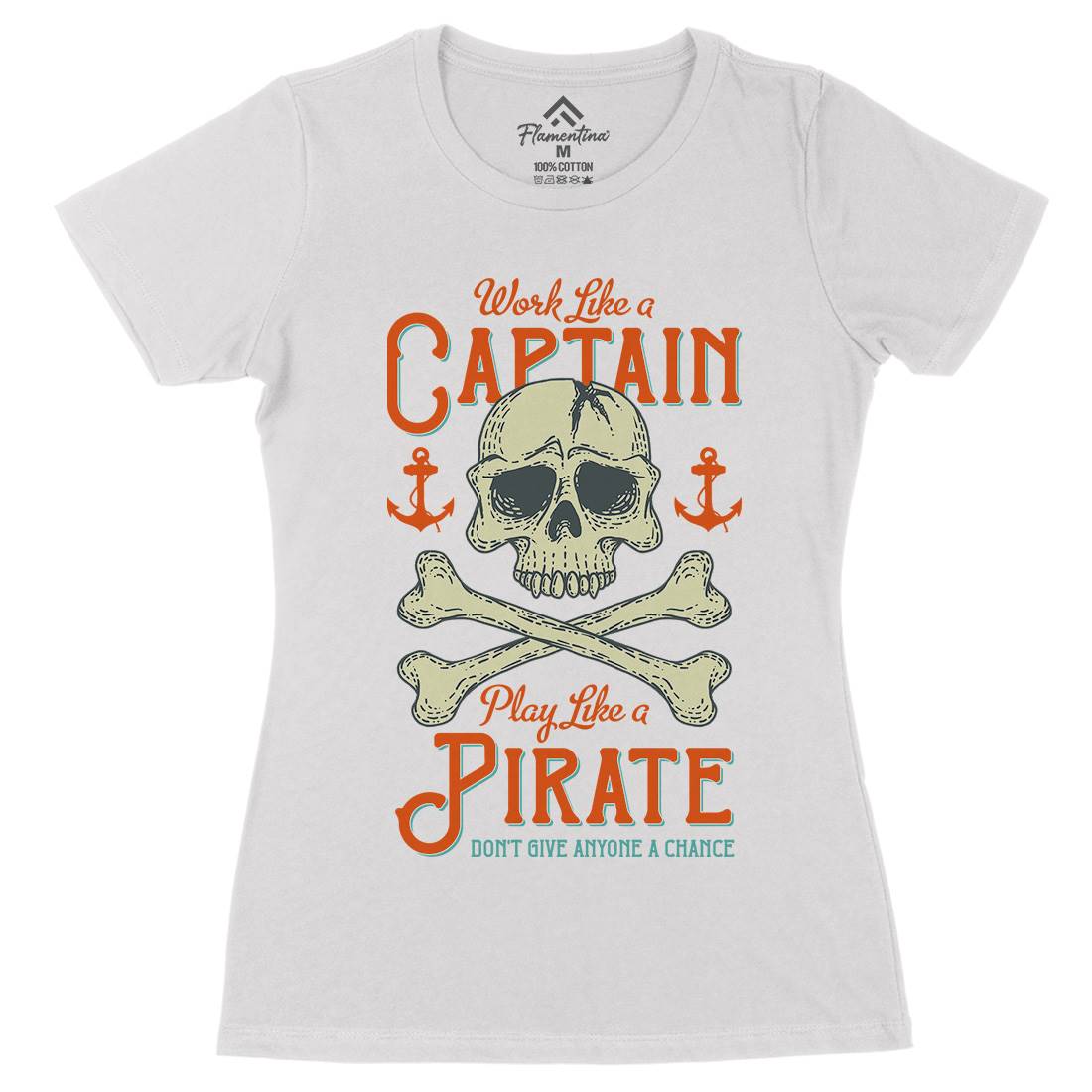 Captain Pirate Womens Organic Crew Neck T-Shirt Navy D915