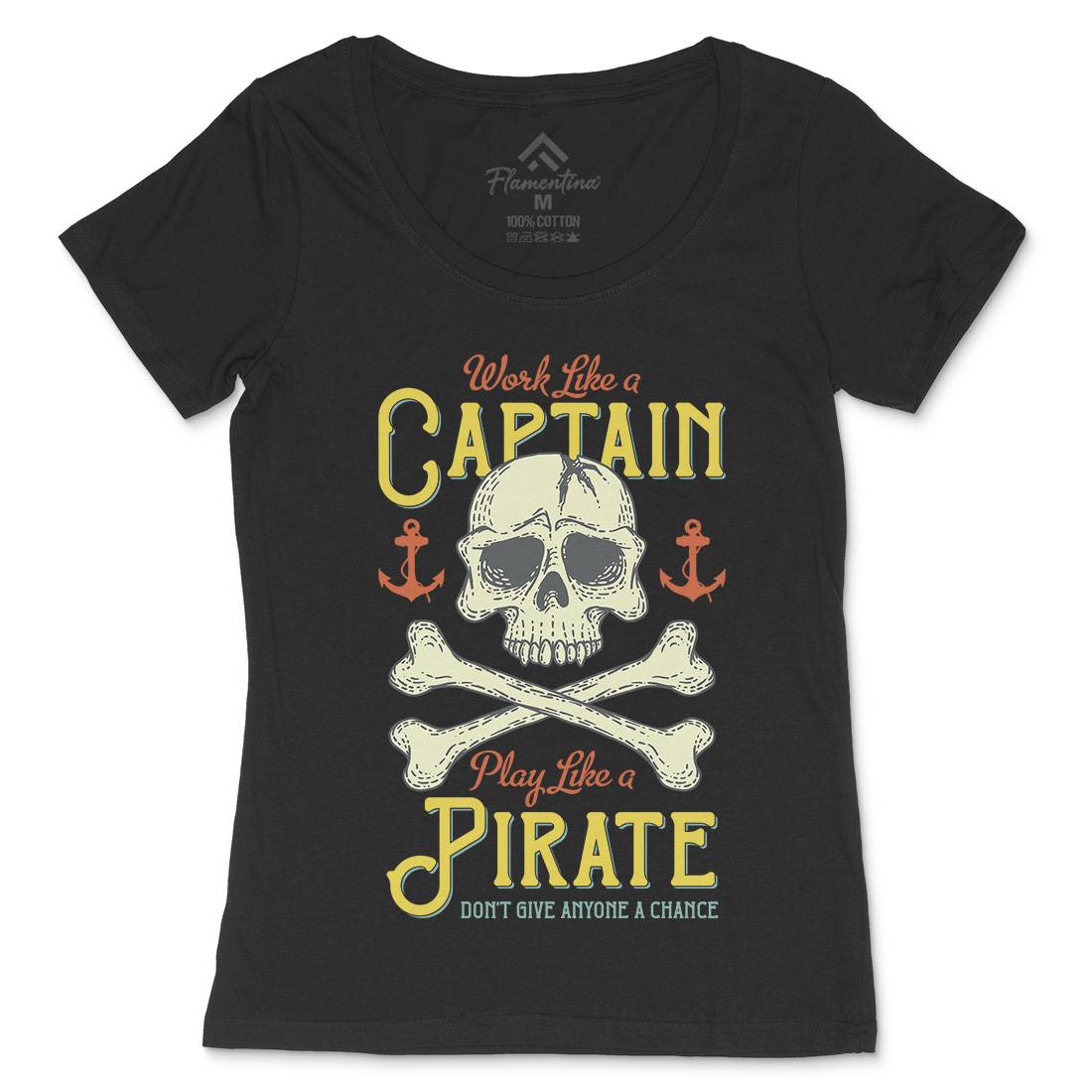 Captain Pirate Womens Scoop Neck T-Shirt Navy D915