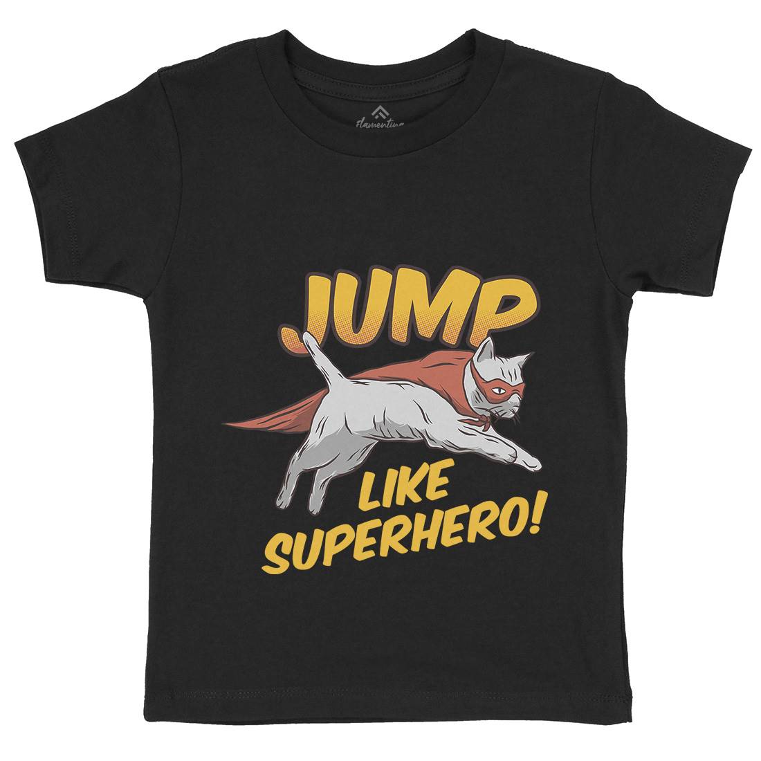 Cat Jump Superhero Kids Organic Crew Neck T-Shirt Animals D916