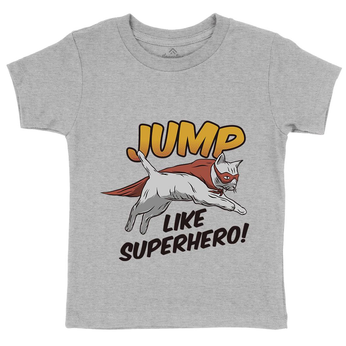 Cat Jump Superhero Kids Crew Neck T-Shirt Animals D916