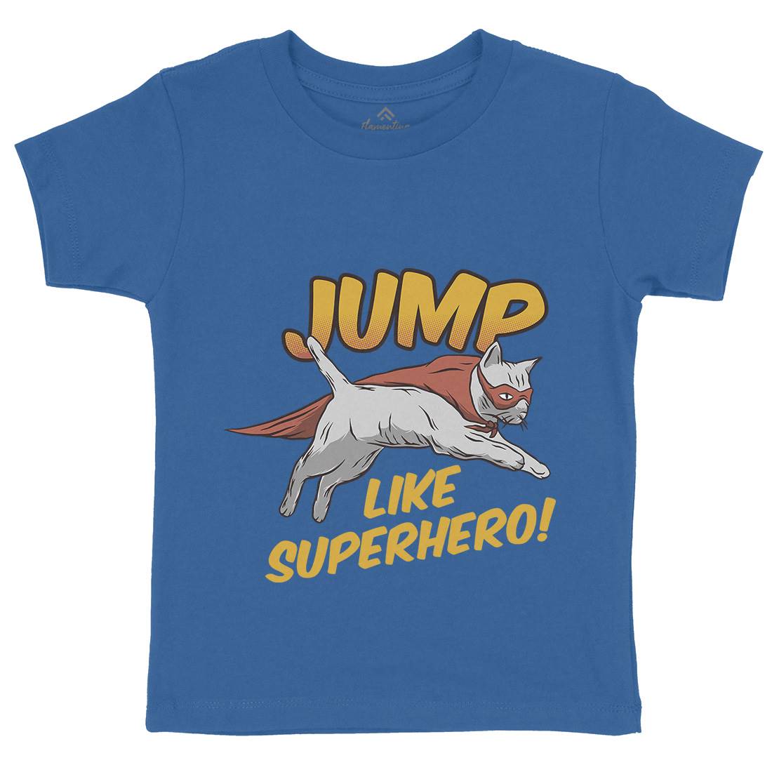 Cat Jump Superhero Kids Organic Crew Neck T-Shirt Animals D916
