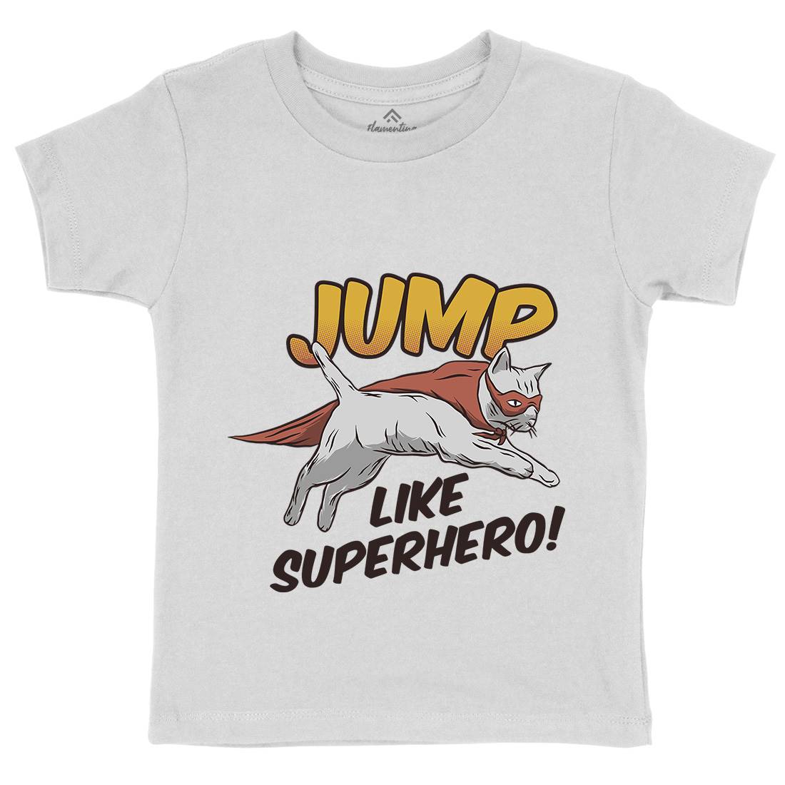 Cat Jump Superhero Kids Crew Neck T-Shirt Animals D916