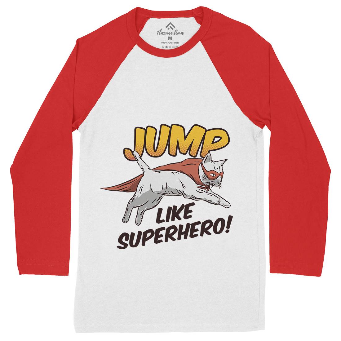 Cat Jump Superhero Mens Long Sleeve Baseball T-Shirt Animals D916