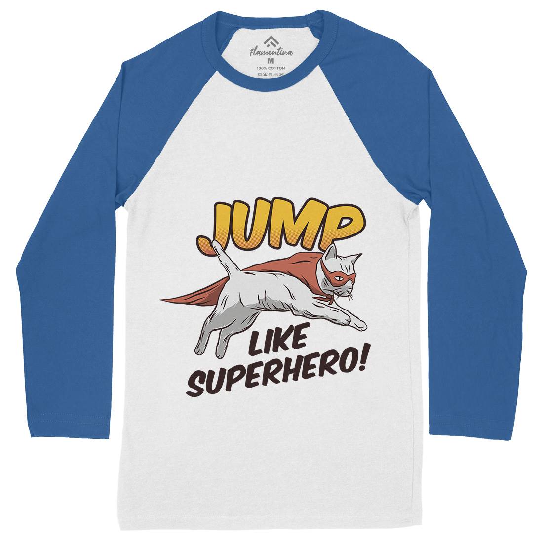 Cat Jump Superhero Mens Long Sleeve Baseball T-Shirt Animals D916