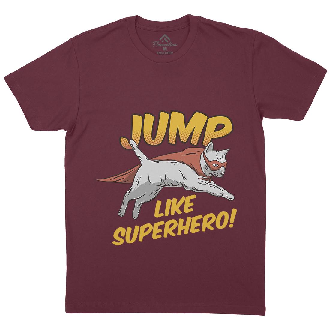 Cat Jump Superhero Mens Organic Crew Neck T-Shirt Animals D916