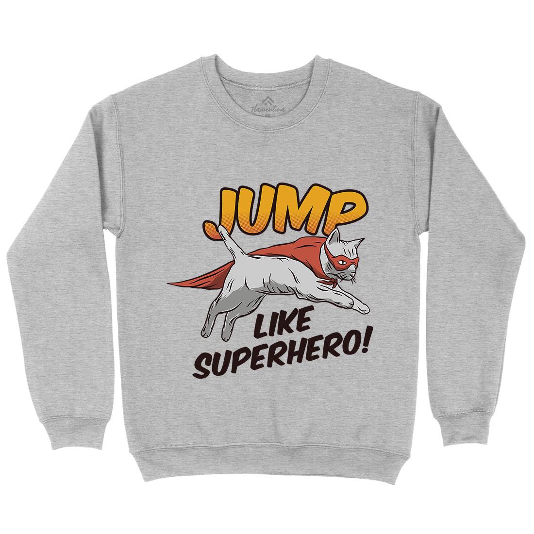 Cat Jump Superhero Kids Crew Neck Sweatshirt Animals D916