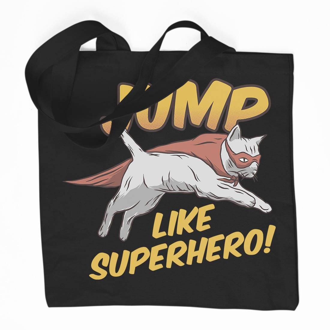 Cat Jump Superhero Organic Premium Cotton Tote Bag Animals D916
