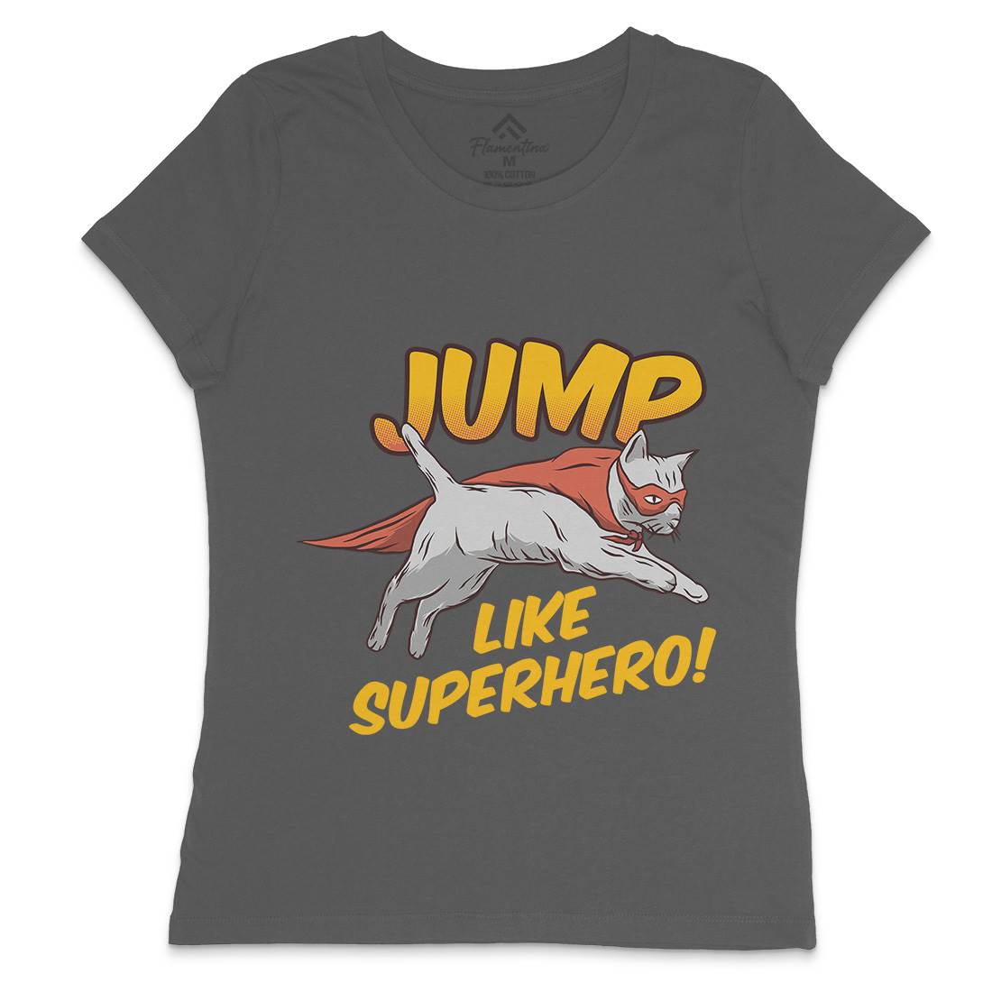 Cat Jump Superhero Womens Crew Neck T-Shirt Animals D916